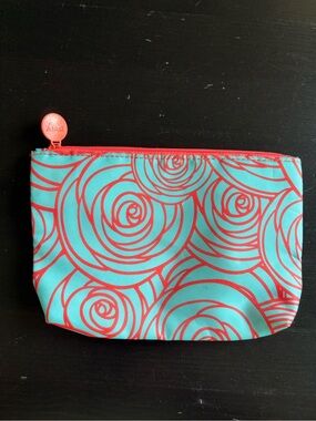 Ipsy Blue and Orange Stencil Floral Cosmetics Bag